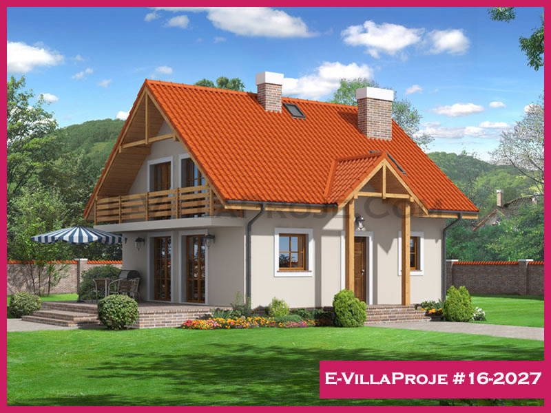 150 m² 2 Katlı (Dubleks) 4+1 Amerikan Çelik Konstrüksiyon Villa (Ev Villa Proje #16 - 2027) Cephe Görünümü ve Kat Planı