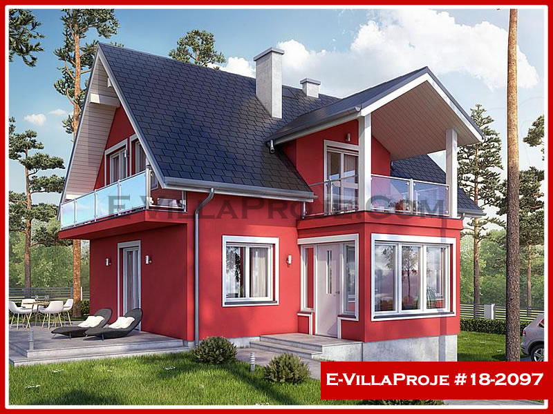 151 m² 2 Katlı (Dubleks) 4+1 Özel Tasarım  Proje Çelik Konstrüksiyon Villa (Ev Villa Proje #18 - 2097) Cephe Görünümü ve Kat Planı