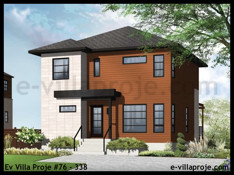 152 m² 2 Katlı (Dubleks) 4+1 Taş Çelik Konstrüksiyon Villa (Ev Villa Proje #76 - 338) Cephe Görünümü ve Kat Planı