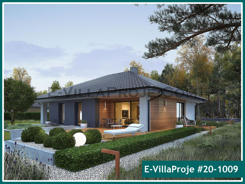 152 m² Tek Katlı 4+1 Modern Çelik Konstrüksiyon Villa (Ev Villa Proje #20 - 1009) Cephe Görünümü ve Kat Planı