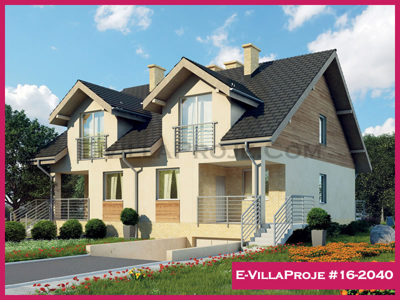 155 m² 2 Katlı (Dubleks) 4+1 İkiz Çelik Konstrüksiyon Villa (Ev Villa Proje #16 - 2040) Cephe Görünümü ve Kat Planı