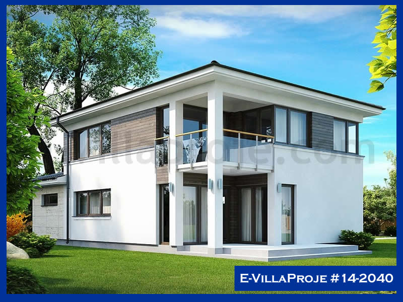 156 m² 2 Katlı (Dubleks) 4+1 Modern Çelik Konstrüksiyon Villa (Ev Villa Proje #14 - 2040) Cephe Görünümü ve Kat Planı