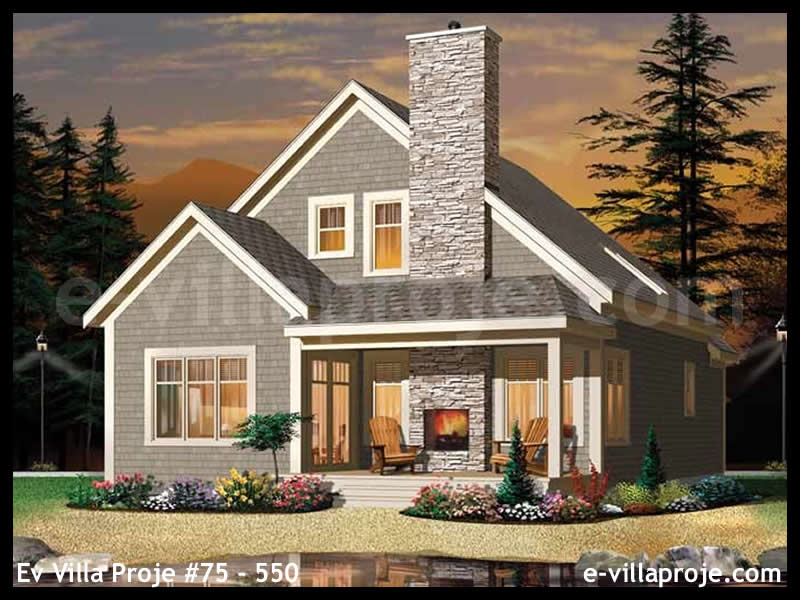 157 m² 2 Katlı (Dubleks) 4+1 Amerikan Çelik Konstrüksiyon Villa (Ev Villa Proje #75 - 550) Cephe Görünümü ve Kat Planı