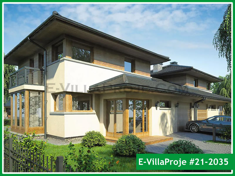 158 m² 2 Katlı (Dubleks) 4+1 İkiz Çelik Konstrüksiyon Villa (Ev Villa Proje #21 - 2035) Cephe Görünümü ve Kat Planı