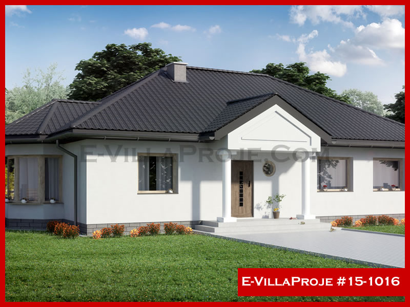 158 m² Tek Katlı 4+1 Amerikan Çelik Konstrüksiyon Villa (Ev Villa Proje #15 - 1016) Cephe Görünümü ve Kat Planı