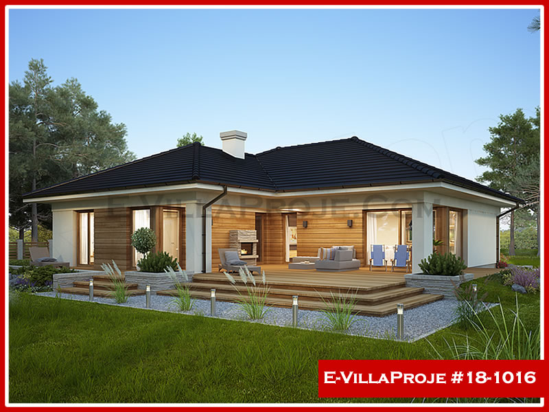 158 m² Tek Katlı 4+1 Geleneksel Çelik Konstrüksiyon Villa (Ev Villa Proje #18 - 1016) Cephe Görünümü ve Kat Planı
