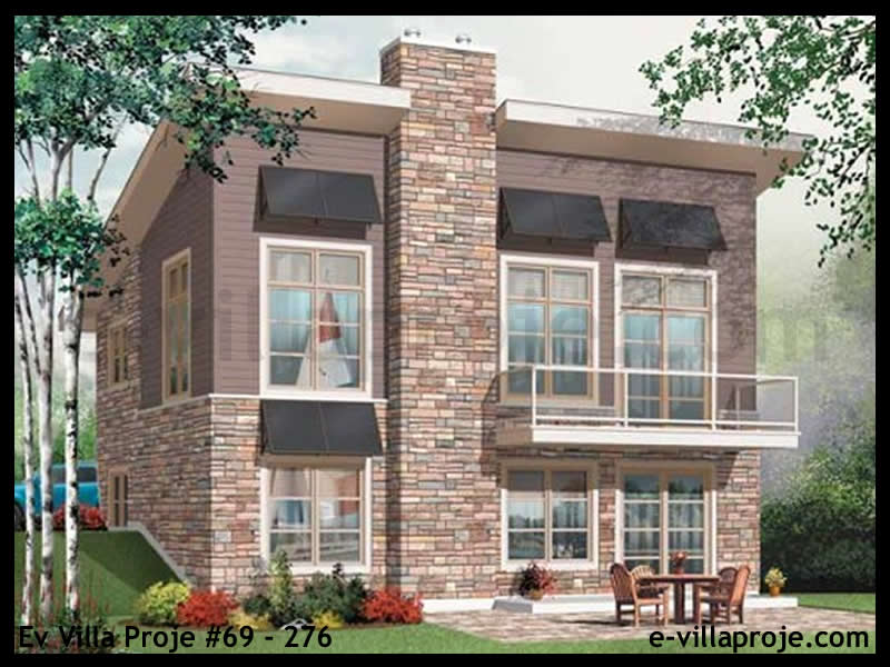 159 m² 2 Katlı (Dubleks) 4+1 Taş Çelik Konstrüksiyon Villa (Ev Villa Proje #69 - 276) Cephe Görünümü ve Kat Planı