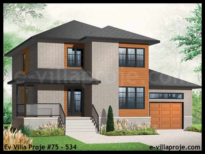 160 m² 2 Katlı (Dubleks) 4+1 Taş Çelik Konstrüksiyon Villa (Ev Villa Proje #75 - 534) Cephe Görünümü ve Kat Planı