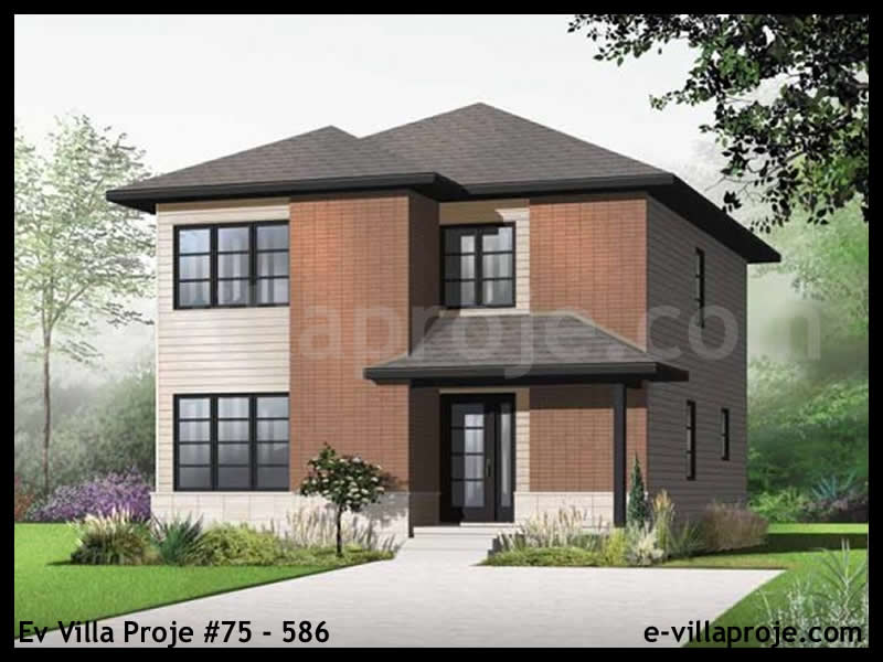 160 m² 2 Katlı (Dubleks) 4+1 Taş Çelik Konstrüksiyon Villa (Ev Villa Proje #75 - 586) Cephe Görünümü ve Kat Planı