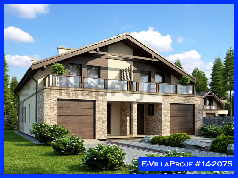 161 m² 2 Katlı (Dubleks) 4+1 İkiz Çelik Konstrüksiyon Villa (Ev Villa Proje #14 - 2075) Cephe Görünümü ve Kat Planı