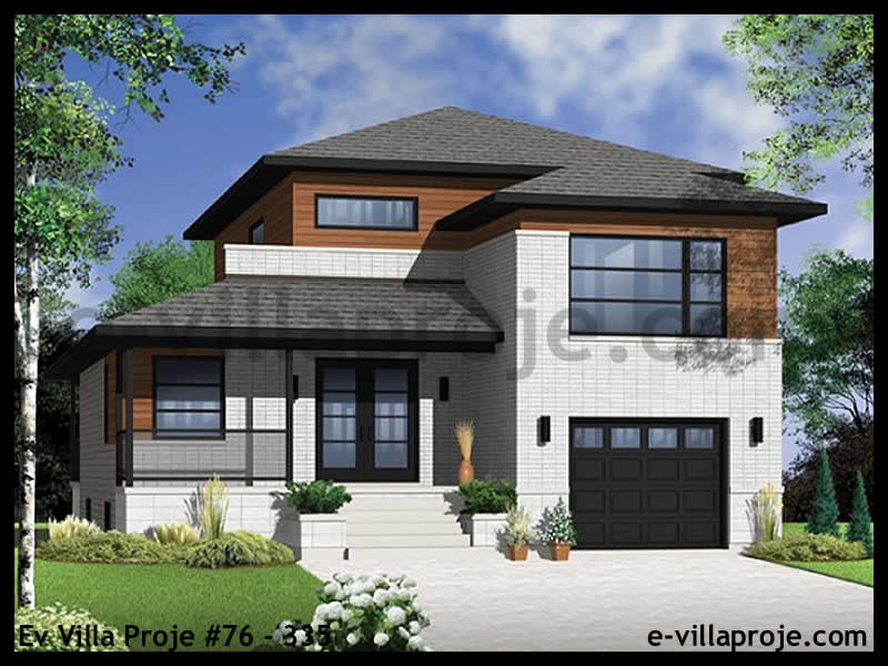 161 m² 2 Katlı (Dubleks) 4+1 Taş Çelik Konstrüksiyon Villa (Ev Villa Proje #76 - 335) Cephe Görünümü ve Kat Planı