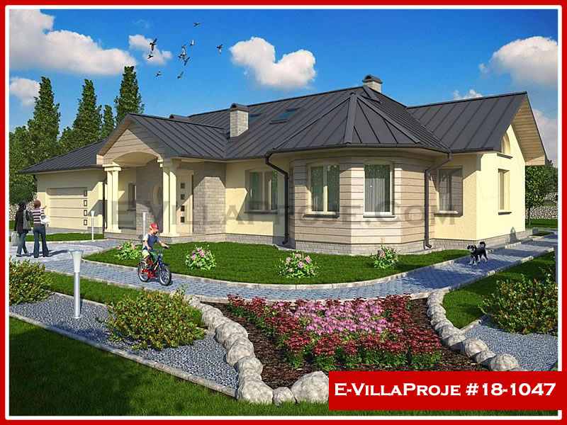 161 m² Tek Katlı 4+1 Özel Tasarım  Proje Çelik Konstrüksiyon Villa (Ev Villa Proje #18 - 1047) Cephe Görünümü ve Kat Planı
