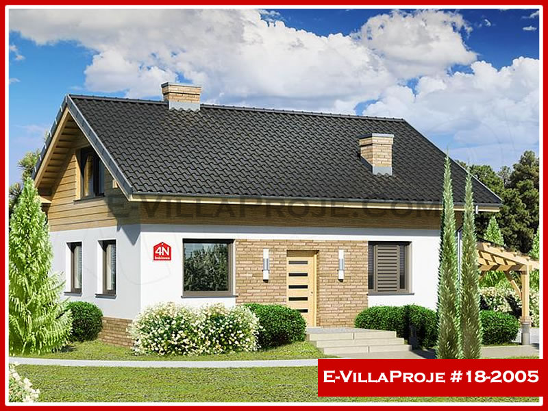 163 m² 2 Katlı (Dubleks) 4+1 Ahşap Çelik Konstrüksiyon Villa (Ev Villa Proje #18 - 2005) Cephe Görünümü ve Kat Planı