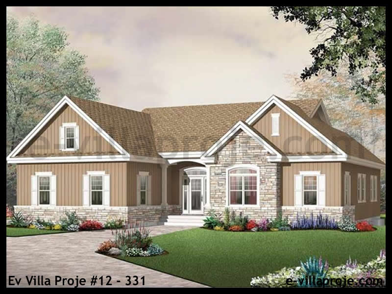 163 m² Tek Katlı 4+1 Bungalov Çelik Konstrüksiyon Villa (Ev Villa Proje #12 - 331) Cephe Görünümü ve Kat Planı