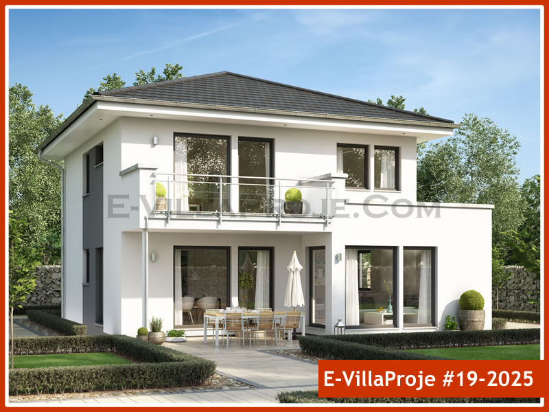164 m² 2 Katlı (Dubleks) 4+1 Modern Çelik Konstrüksiyon Villa (Ev Villa Proje #19 - 2025) Cephe Görünümü ve Kat Planı