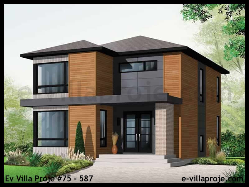 167 m² 2 Katlı (Dubleks) 4+1 Avrupa Çelik Konstrüksiyon Villa (Ev Villa Proje #75 - 587) Cephe Görünümü ve Kat Planı
