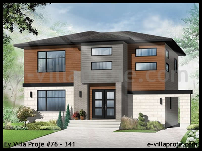 169 m² 2 Katlı (Dubleks) 4+1 Taş Çelik Konstrüksiyon Villa (Ev Villa Proje #76 - 341) Cephe Görünümü ve Kat Planı