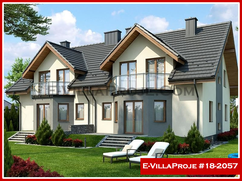 172 m² 2 Katlı (Dubleks) 4+1 İkiz Çelik Konstrüksiyon Villa (Ev Villa Proje #18 - 2057) Cephe Görünümü ve Kat Planı