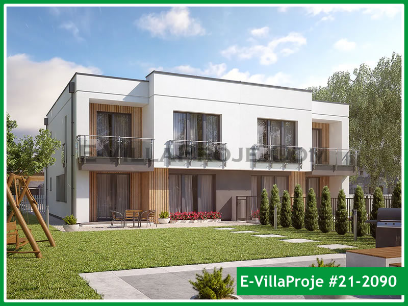 173 m² 2 Katlı (Dubleks) 4+1 İkiz Çelik Konstrüksiyon Villa (Ev Villa Proje #21 - 2090) Cephe Görünümü ve Kat Planı