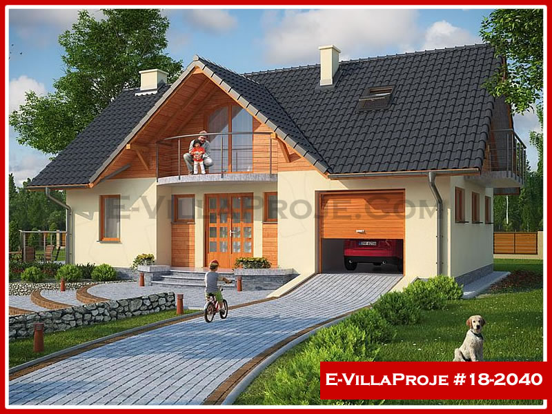 174 m² 2 Katlı (Dubleks) 4+1 Amerikan Çelik Konstrüksiyon Villa (Ev Villa Proje #18 - 2040) Cephe Görünümü ve Kat Planı