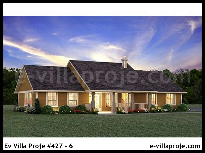 174 m² Tek Katlı 4+1 Çiftlik Çelik Konstrüksiyon Villa (Ev Villa Proje #427 - 6) Cephe Görünümü ve Kat Planı