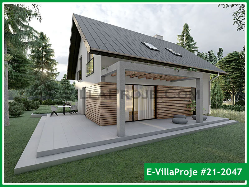 177 m² 2 Katlı (Dubleks) 4+1 Amerikan Çelik Konstrüksiyon Villa (Ev Villa Proje #21 - 2047) Cephe Görünümü ve Kat Planı