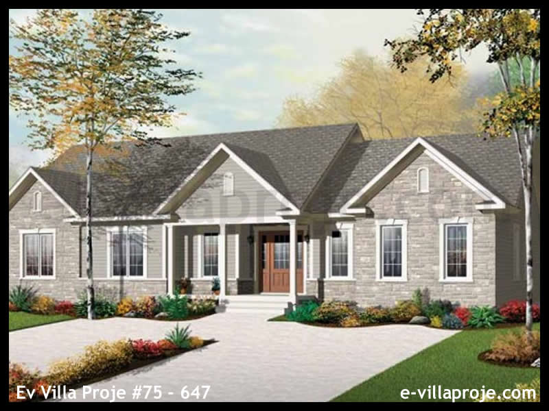 179 m² Tek Katlı 4+1 Avrupa Çelik Konstrüksiyon Villa (Ev Villa Proje #75 - 647) Cephe Görünümü ve Kat Planı