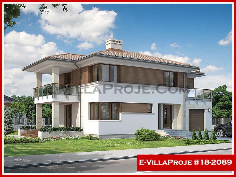 180 m² 2 Katlı (Dubleks) 5+1 Modern Çelik Konstrüksiyon Villa (Ev Villa Proje #18 - 2089) Cephe Görünümü ve Kat Planı