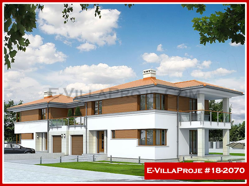 181 m² 2 Katlı (Dubleks) 5+1 İkiz Çelik Konstrüksiyon Villa (Ev Villa Proje #18 - 2070) Cephe Görünümü ve Kat Planı