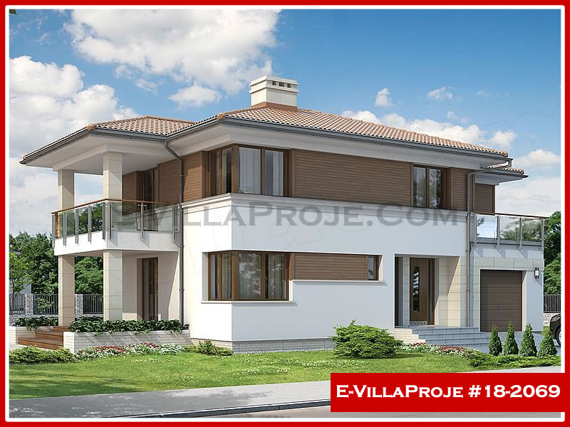 181 m² 2 Katlı (Dubleks) 5+1 Modern Çelik Konstrüksiyon Villa (Ev Villa Proje #18 - 2069) Cephe Görünümü ve Kat Planı