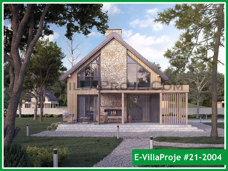 183 m² 2 Katlı (Dubleks) 5+1 Amerikan Çelik Konstrüksiyon Villa (Ev Villa Proje #21 - 2004) Cephe Görünümü ve Kat Planı