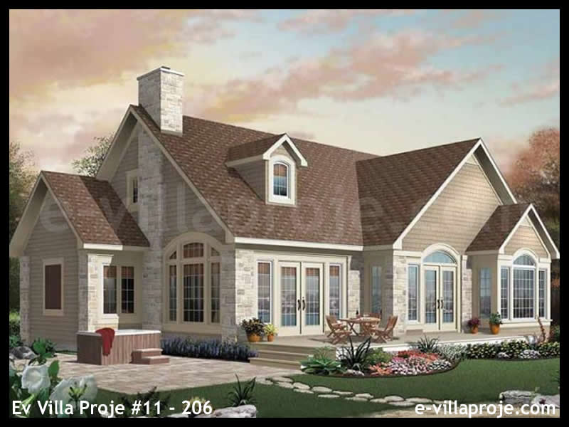 184 m² 2 Katlı (Dubleks) 5+1 Taş Çelik Konstrüksiyon Villa (Ev Villa Proje #11 - 206) Cephe Görünümü ve Kat Planı