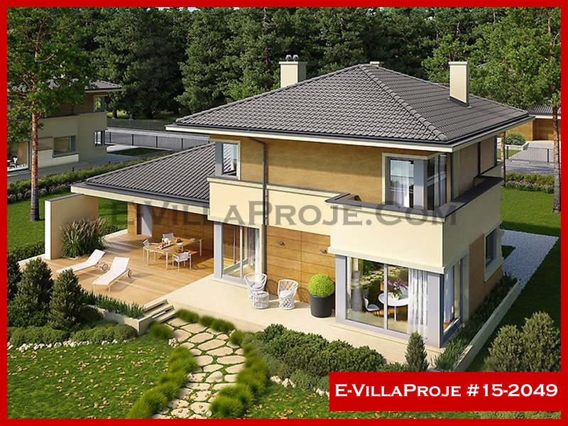 186 m² 2 Katlı (Dubleks) 5+1 Akdeniz Çelik Konstrüksiyon Villa (Ev Villa Proje #15 - 2049) Cephe Görünümü ve Kat Planı