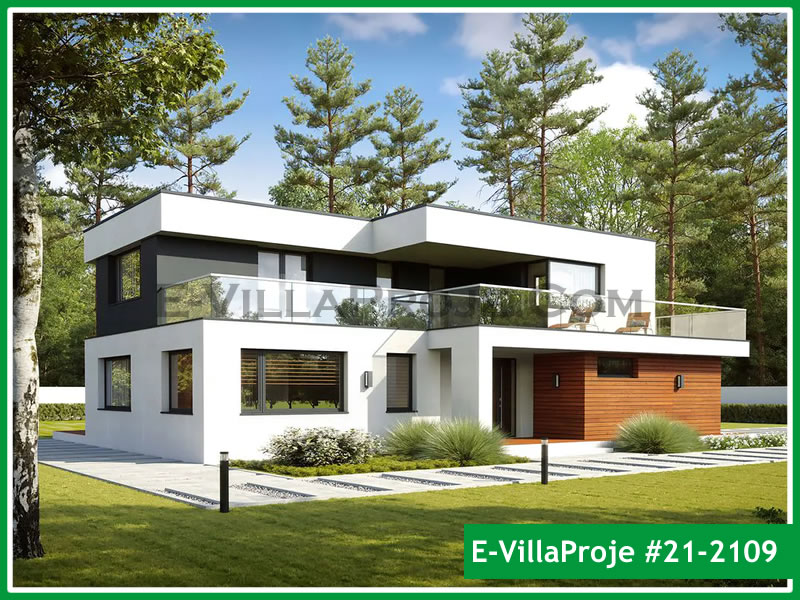 187 m² 2 Katlı (Dubleks) 5+1 Modern Çelik Konstrüksiyon Villa (Ev Villa Proje #21 - 2109) Cephe Görünümü ve Kat Planı