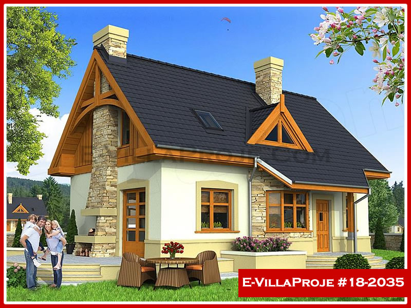 187 m² 2 Katlı (Dubleks) 5+1 Özel Tasarım  Proje Çelik Konstrüksiyon Villa (Ev Villa Proje #18 - 2035) Cephe Görünümü ve Kat Planı