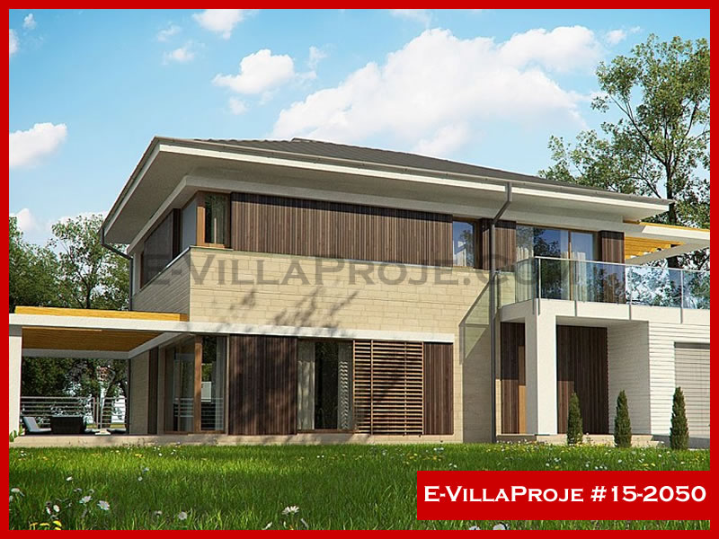 188 m² 2 Katlı (Dubleks) 5+1 Modern Çelik Konstrüksiyon Villa (Ev Villa Proje #15 - 2050) Cephe Görünümü ve Kat Planı
