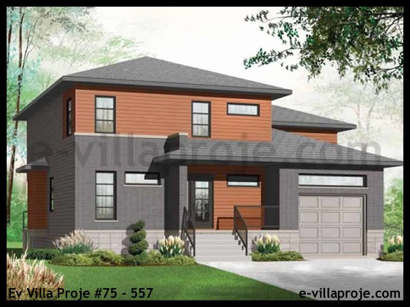 189 m² 2 Katlı (Dubleks) 5+1 Taş Çelik Konstrüksiyon Villa (Ev Villa Proje #75 - 557) Cephe Görünümü ve Kat Planı