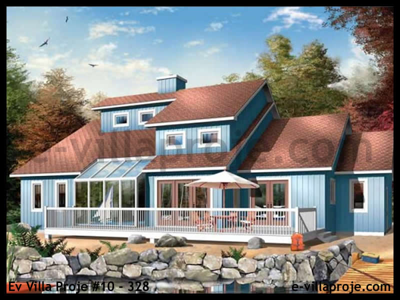 190 m² 2 Katlı (Dubleks) 5+1 Taş Çelik Konstrüksiyon Villa (Ev Villa Proje #10 - 328) Cephe Görünümü ve Kat Planı