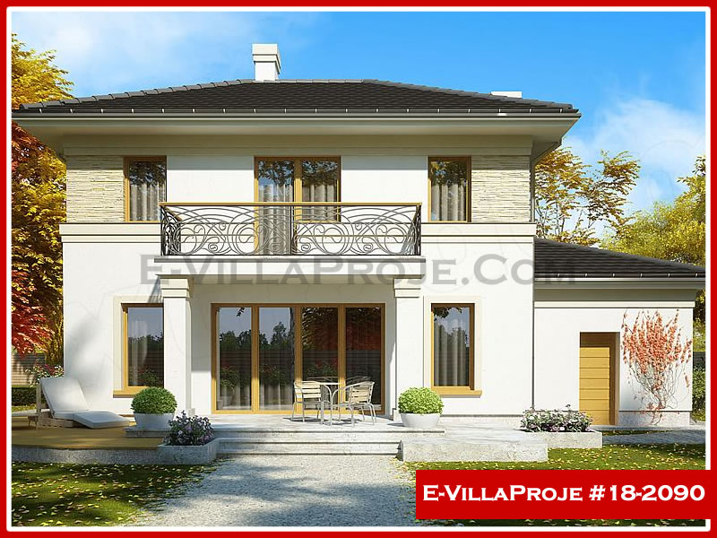 190 m² 2 Katlı (Dubleks) 5+1 Modern Çelik Konstrüksiyon Villa (Ev Villa Proje #18 - 2090) Cephe Görünümü ve Kat Planı