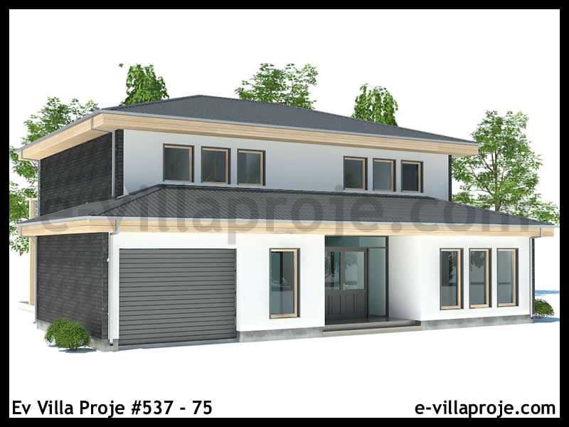 191 m² 2 Katlı (Dubleks) 5+1 Taş Çelik Konstrüksiyon Villa (Ev Villa Proje #537 - 75) Cephe Görünümü ve Kat Planı
