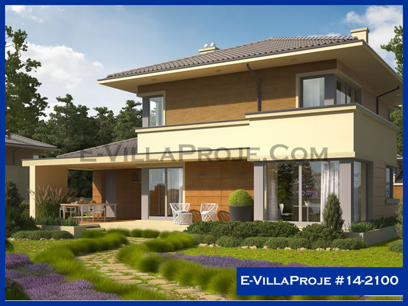 193 m² 2 Katlı (Dubleks) 5+1 Özel Tasarım  Proje Çelik Konstrüksiyon Villa (Ev Villa Proje #14 - 2100) Cephe Görünümü ve Kat Planı