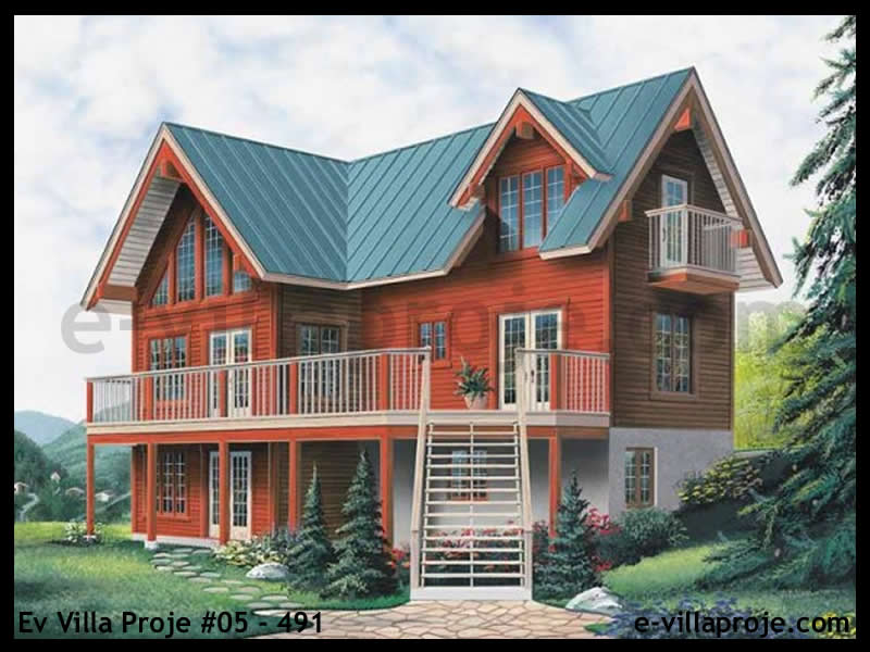 194 m² 3 Katlı (Dubleks) 5+1 Ahşap Çelik Konstrüksiyon Villa (Ev Villa Proje #05 - 491) Cephe Görünümü ve Kat Planı