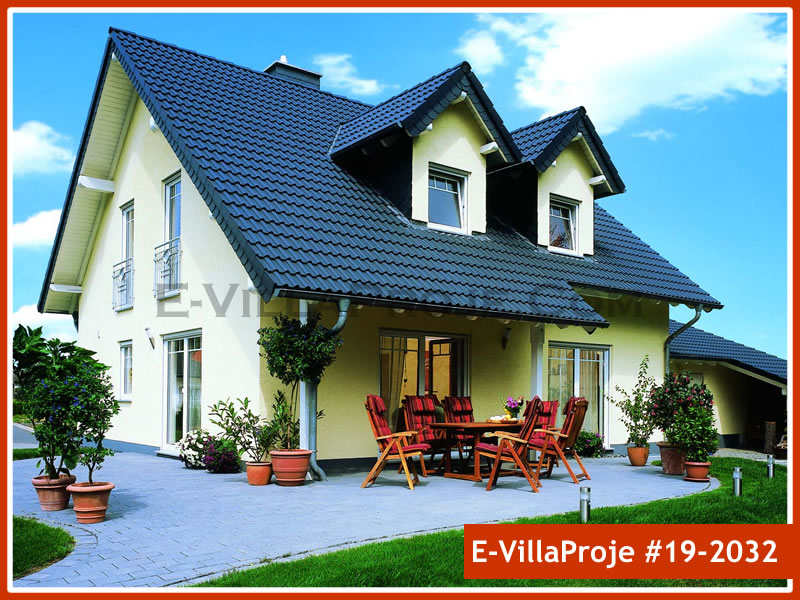 195 m² 2 Katlı (Dubleks) 5+1 Amerikan Çelik Konstrüksiyon Villa (Ev Villa Proje #19 - 2032) Cephe Görünümü ve Kat Planı