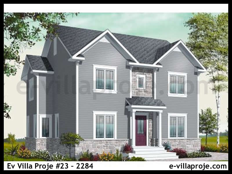 195 m² Tek Katlı 5+1 Amerikan Çelik Konstrüksiyon Villa (Ev Villa Proje #23 - 2284) Cephe Görünümü ve Kat Planı