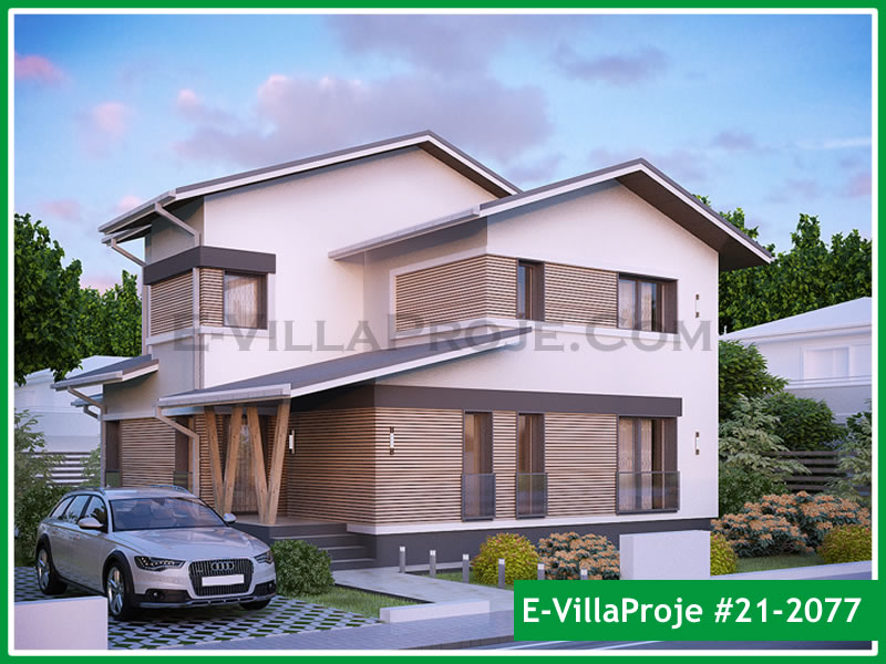 196 m² 2 Katlı (Dubleks) 5+1 Modern Çelik Konstrüksiyon Villa (Ev Villa Proje #21 - 2077) Cephe Görünümü ve Kat Planı