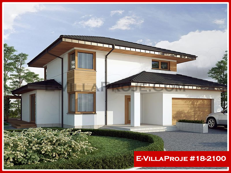 198 m² 2 Katlı (Dubleks) 5+1 Özel Tasarım  Proje Çelik Konstrüksiyon Villa (Ev Villa Proje #18 - 2100) Cephe Görünümü ve Kat Planı