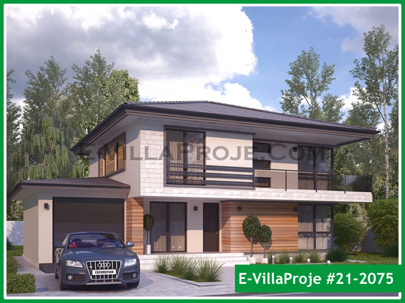 201 m² 2 Katlı (Dubleks) 5+1 Modern Çelik Konstrüksiyon Villa (Ev Villa Proje #21 - 2075) Cephe Görünümü ve Kat Planı
