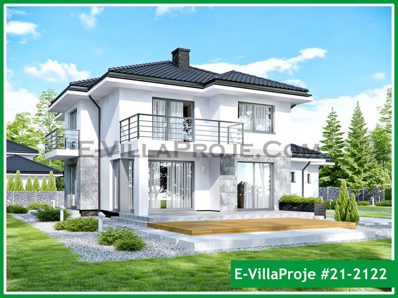 202 m² 2 Katlı (Dubleks) 5+1 Ekonomik Çelik Konstrüksiyon Villa (Ev Villa Proje #21 - 2122) Cephe Görünümü ve Kat Planı