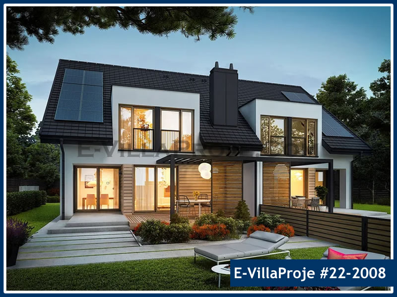 202 m² 2 Katlı (Dubleks) 5+1 İkiz Çelik Konstrüksiyon Villa (Ev Villa Proje #22 - 2008) Cephe Görünümü ve Kat Planı