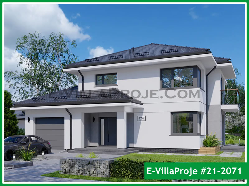 202 m² 2 Katlı (Dubleks) 5+1 Şehir Tarzı lar Çelik Konstrüksiyon Villa (Ev Villa Proje #21 - 2071) Cephe Görünümü ve Kat Planı